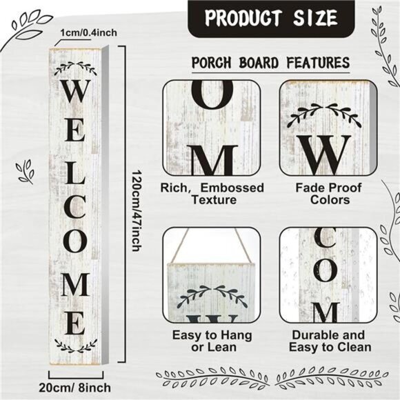 Welcome Sign for Front‎ Door Porch Standing Farmhouse Porch Signs Outdoor Tall - Picture 3 of 7